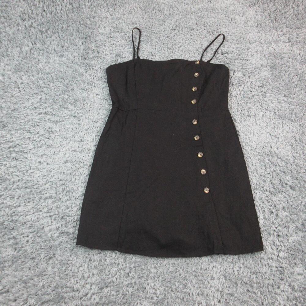 Nine Britton Dress Womens XL Black Button Front Linen Blend Mini Sundress Lined